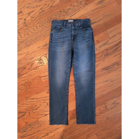 Loft The Straight Crop Jeans Women's Sz 4/27 Hi Rise Medium Wash Frayed Denim - Picture 5 of 13